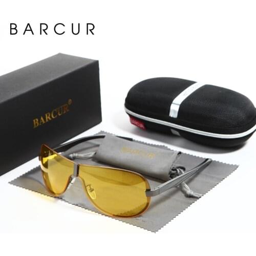 BARCUR Mens Night Driving Sunglasses Men Yellow Lens Night Vision Glasses Goggles Reduce Glare Brand Designer