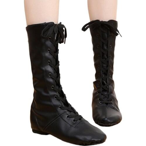 PU Children Dance Boots Jazz Dancing Shoes Lace-ups Long Boot Black Gold Silver Stage Girls men women Performing Shoes
