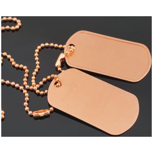 Cheap Military Blank Pure Copper Dog Tag Set Copper Ball Chains high quality custom metal Dog Tag and chains