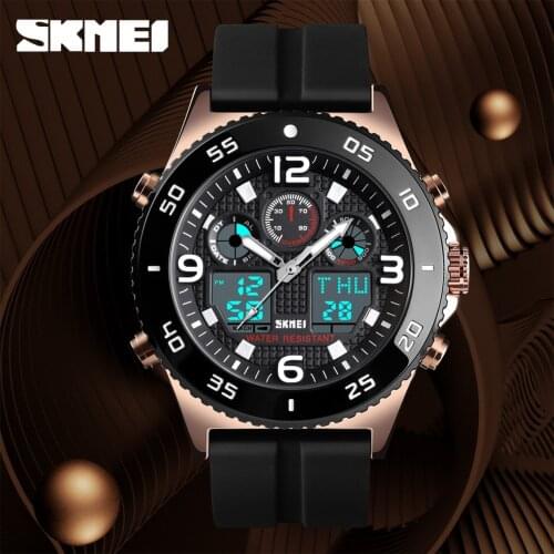 SKMEI 1538 Fashion Sport Watch Double Strap Design Quartz Analog Digital Wristwatches for Men Waterproof Stopwatch Relogios