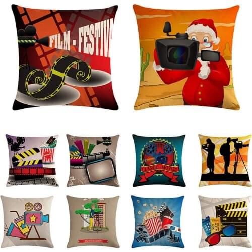 Film camera pattern cushion cover popcorn Santa Claus pillow cover linen home fashion decoration square pillow cover 45x45cm