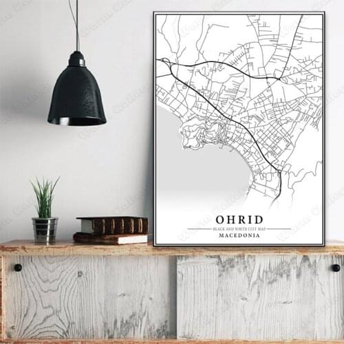 Black and White Ohrid City Map The Poster HD Print Wall Art Canvas Nordic Landspace Painting for Home Decor