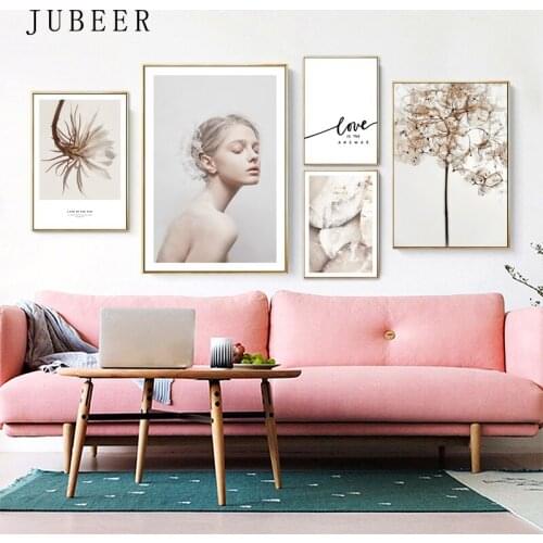 Scandinavian Style Flower Posters and Prints Love Canvas Painting Wall Pictures for Living Room Decor for Home Decoration