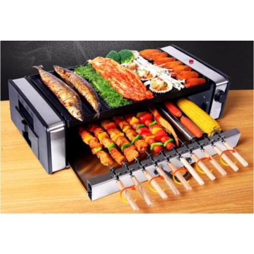 Electric Barbecue Grill Household Electric Grill Non-Stick Pan & Smoke-Free Double Baking Rotating Kebab Machine