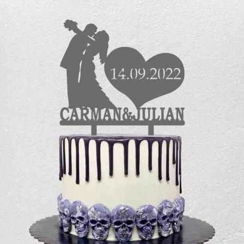 Custom Couples Name Bride and Groom Kissing Silhouette Cake Topper For Wedding Anniversary Party Cake Decoration Topper