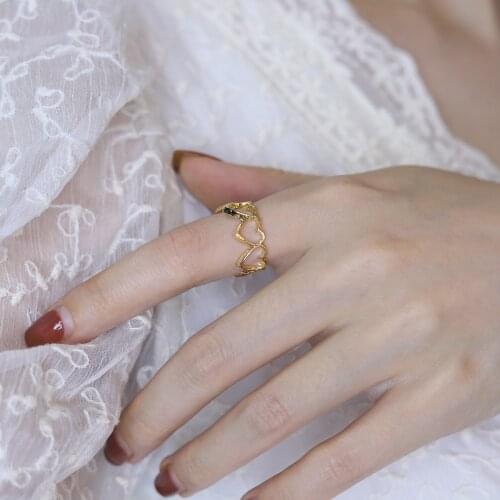Ins Wind Hollow Love Heart-shaped Opening Ring Gold Korean Temperament Simple Crown Student Trendy Female Jewelry Wholesale