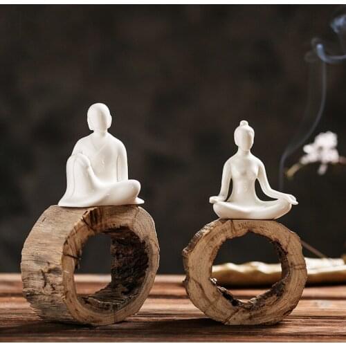 Chinese Za-Zen Simple Art Ceramic Yoga Modern Minimalist Home Decoration Figure Statue Desktop Ornaments Office Fengshui DHYY03