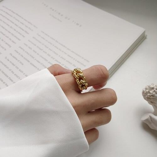 WTLTC Personality 925 Sterling Sliver Band Rings for Women Solid Curb Link Chain Ring Steampunk Stackable Rings Unisex Bijoux