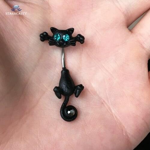 Black Cat Belly Ring Navel Piercing Ombligo Blue Crystal Belly Piercing Nombril Belly Button Rings Body Jewelry Pircing Earrings