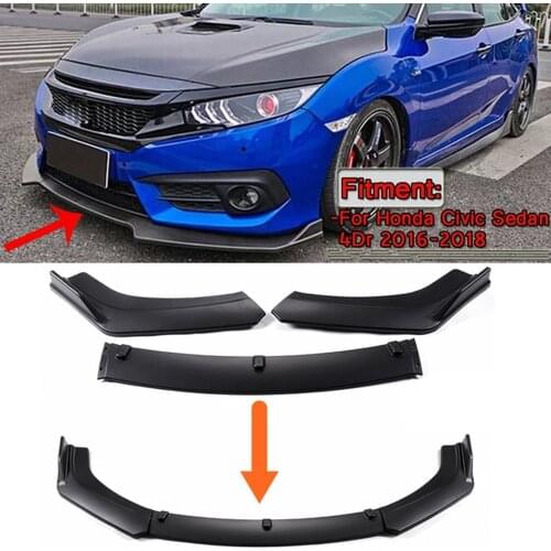 3X Universal Car Front Bumper Lip Spoiler Body Kit Set For Honda Civic Sedan 4DR 2016-2018 Carbon Fiber Look / Black