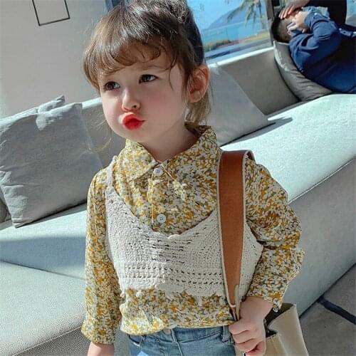 Girls Suit Blouse +Vest 2Pcs/Sets 2021 Vintage Spring Summer Toddler Kids Cotton Beach Party Suits Children Clothing