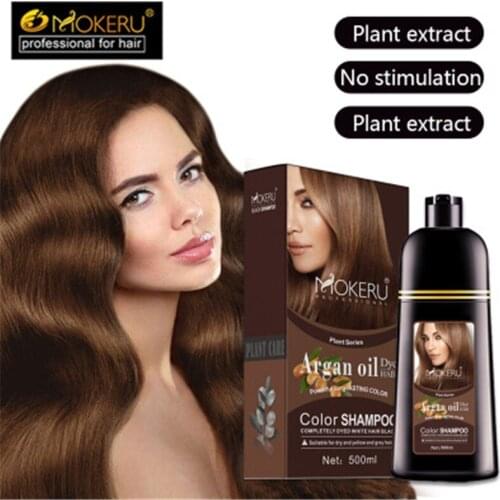 MOKERU Natural Argan Oil Essence Hair Dye Shampoo No Side Effect No Pungent Smell Wash Dye 2 In 1 Shampoo Permanent Hair Color