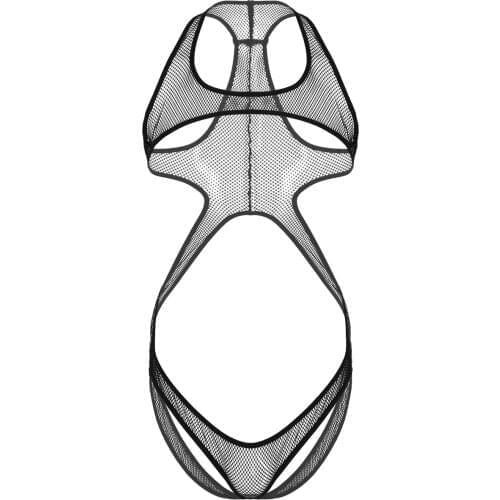 Mens Lingerie Fishnet Mankini Bodysuit Racer Back Open Chest and Butt Hollow Out Wrestling Singlet Leotard Bodysuit Underwear