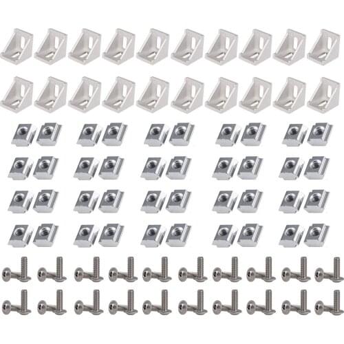 2020 Series Aluminum Profile Connector Set,20pcs Corner Bracket,40pcs M5 x 10mm Tslot Nuts,40pcs M5x10mm Hex Socket Cap