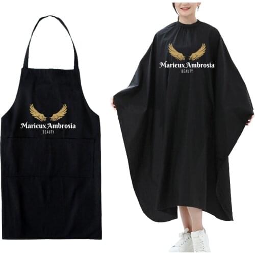 Custom shop brand name hair salon cape and Apron hairdressing cape cloth customized logo hair dress cape barber gowns