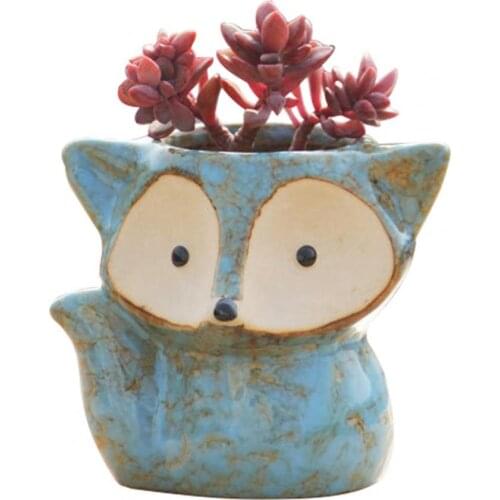 Anti-rust 4Pcs Small Exquisite Cartoon Fox Compact Flower Pot Flowerpot Ceramic Plant Pot Attractive for Balcony