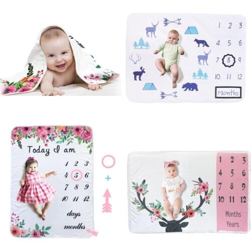 Newborn Baby Milestone Blanket Infant Photography Blanket Background Calendar Blanket Stroller Cover Bedding Sleep Swaddling