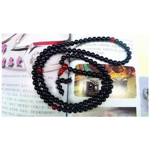 Wholesale 108 Tibetan Buddhist 6mm Elastic Black stone Beads Buddhism Buddha Prayer Mala >>> women jewerly Free shipping