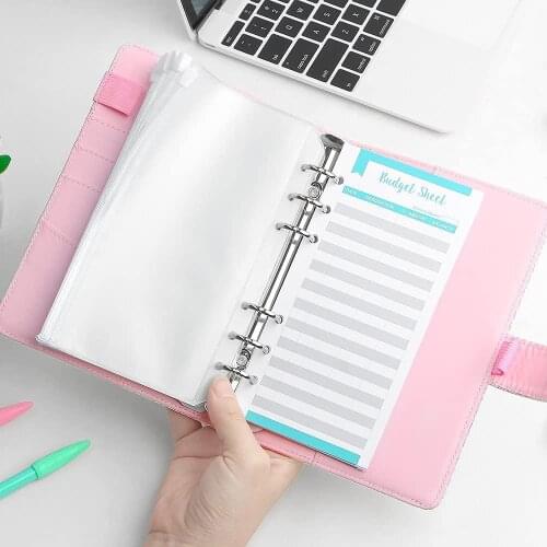 2021 New A6 PU Leather Notebook Binder Budget Planner Organizer Cash Budget Envelope System With 8Pcs Zipper Pockets Label Stick