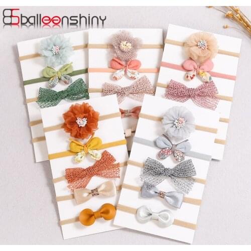 Balleenshiny 5PCS/Lot Baby Girls Flower Hair Bands For Toddlers Infants Hair Accessories Flower Headdress Nylon Band Elastic