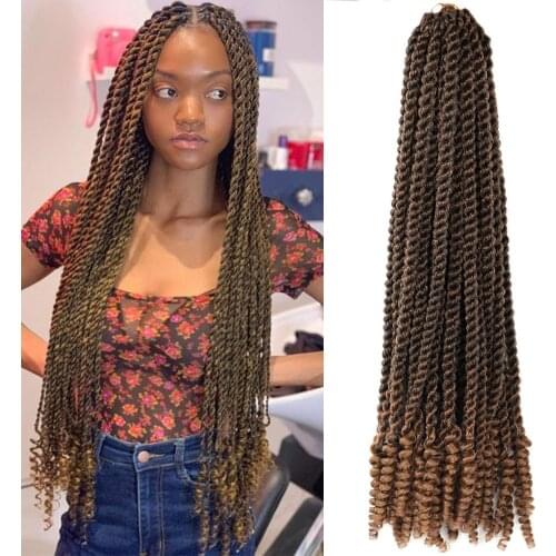 Pre Twist Crochet Braid Hair 14 ” 18 “ Black Ombre Brown Synthetic Hair Senegalese Twist Hair Crochet Braids Curly Ends