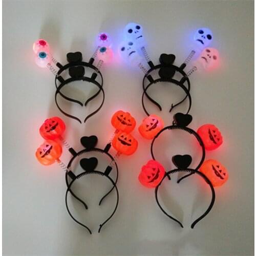 Q 1Pcs Luminous Girls Hairband Night Light Plastic Women Headband Pumpkin Ghost Eyes Skull Halloween Party Decor Flash