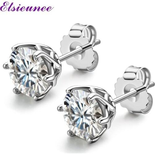 ELSIEUNEE 100% 925 Sterling Silver Real 0.5-1.0 Carat D Color Moissanite Stud Earrings for Women Wedding Engagement Fine Jewelry