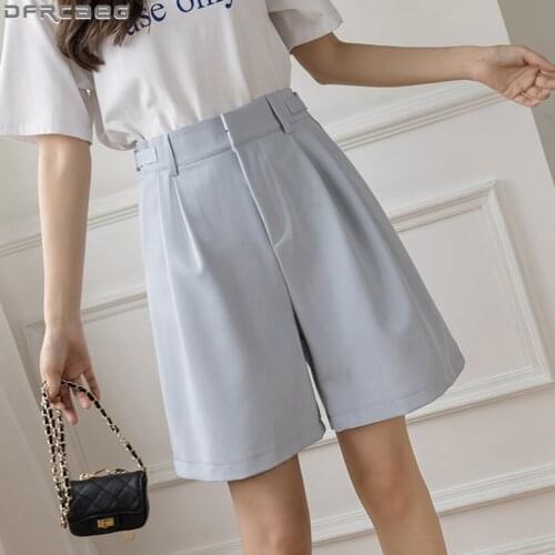 New 2021 Summer Women Shorts Casual Loose Wide Leg Short Femme Streetwear High Waist Solid Bermudas Mujer Short Pants Blue Black