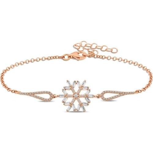 Tevuli 925 Sterling Silver Rose Baget Cubic Zirconia Snowflake Bracelet
