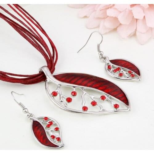 African Beads Jewelry Sets Enamel Leaf Jewelry Sets Silver Leather Rope Painting Crystal Bridal Pendant Dress Accessories Gifts