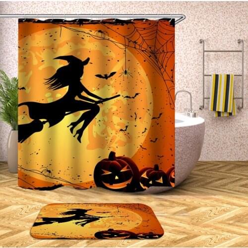 Halloween Shower Curtain Pumpkin Witch Waterproof Bath Curtains For Bathroom Bathtub Bathing Cover Extra Large Wide 12pcs Hooks