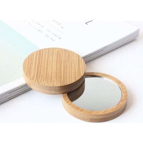 CASHOU59 Makeup Mirror Portable 1pcs Bamboo Cosmetic Mirror Round Portable Mirror Student Beauty Tool Travel Pocket Mirror Purse