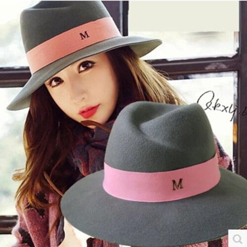 Womens Woolen Hats Spring Autumn And Winter Korean Style Jazz Hats Womens European And American British Style Big Brim Small