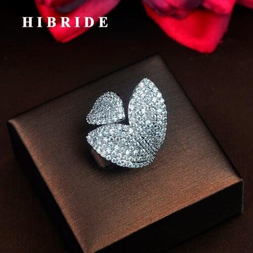 HIBRIDE Elagant Flower Design Micro Cubic Zirconia Pave Wedding Rings For Women Luxury Jewelry Party Gifts Wholesale R-212