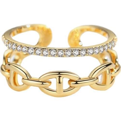 Light Luxury Hollow Buckle Ring Female Double Opening Index Finger Ring New Vintage Ring For Women Girl Party Jewelry