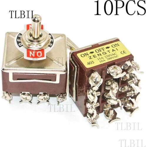 10Pcs AC 380V 10A ON/OFF/ON 3 Positions 12 Pin Latching Toggle Switch 4PDT