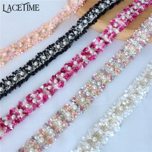 5 Yards Nylon Fashion Pearl Beaded Lace Trim Multi Color Embroidery Lace Ribbon Fabric For Dress Sewing Supplies Bridal Belt