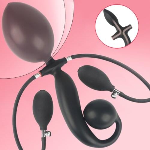 Double head Inflatable Huge Anal Plug Vaginal Dilator Expandable Silicone Anal Massager Butt plug Erotic Sex Toys For Men Women