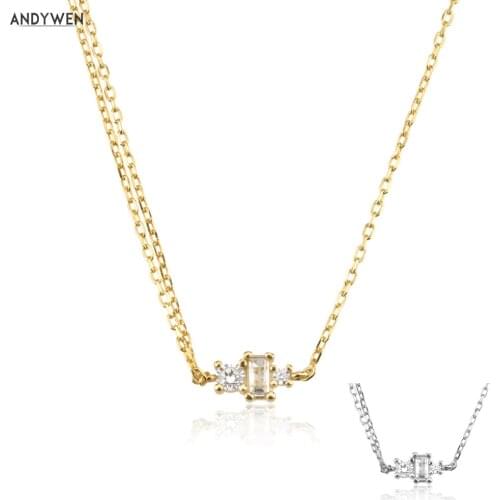 ANDYWEN 925 Sterling Silver Gold Joanne Ingrid Pendient Zircon CZ Charm Double Chain Choker Necklace Luxury Women Jewelry Gift