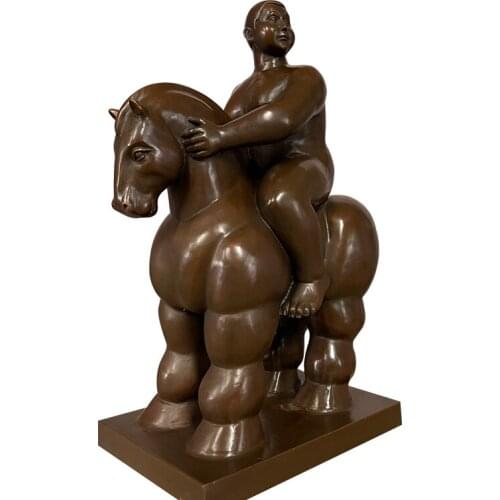 ArtsHom Bronze Famous Reproduction Bronze Fat Man On Horse Statue Sculpture Botero Fat Horse And Man Figurines For Home Decor