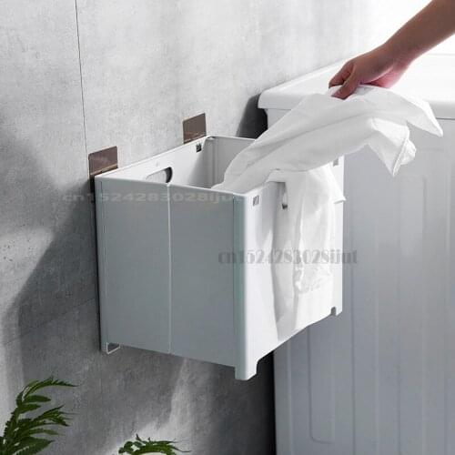 Household Non Perforated Wall Mounted Dirty Clothes Hamper Foldable Laundry Basket Multi-function Bathroom Storage Basket