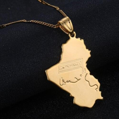 Gold Color Republic of Iraq National Flag Map Pendant Necklace Trendy Map Chain Jewelry