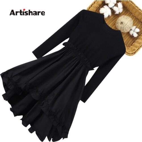 Dresses For Girls Solid Color Girl Child Dress Long Sleeve Dress For Kids Teenage Costume For Girls 6 8 10 12 14
