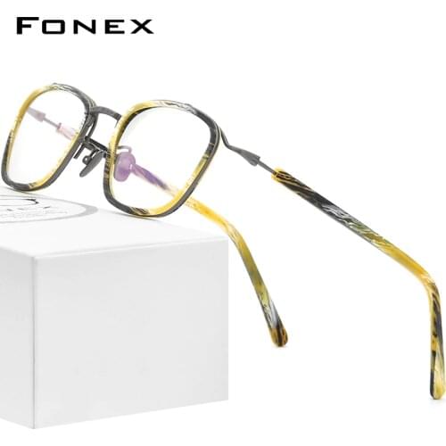 FONEX Acetate Titanium Glasses Frame Men 2021 Vintage Retro Square Prescription Eyeglasses Women Myopia Optical Eyewear F85665