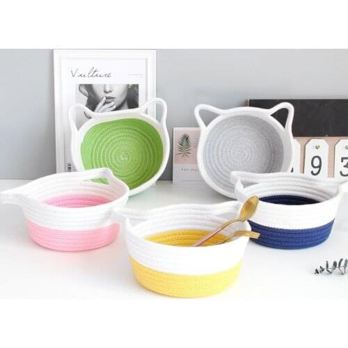 Cotton rope woven storage basket desktop debris storage box