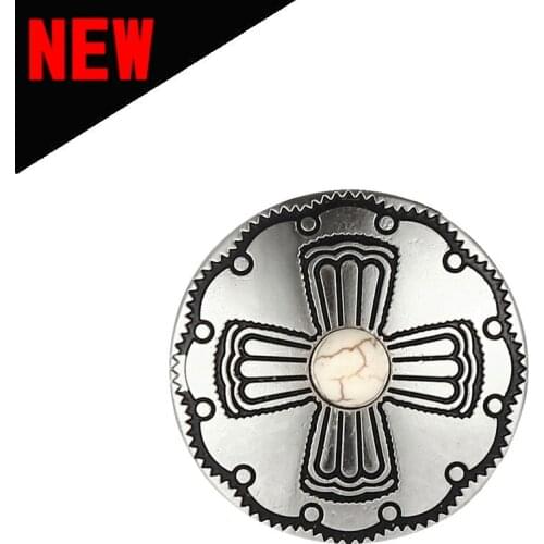 KDG Western Cowboy Cross Point Natural Stone Western Concho Metal Rhinestone Flower Concho Belt Screw Clothing Accessories