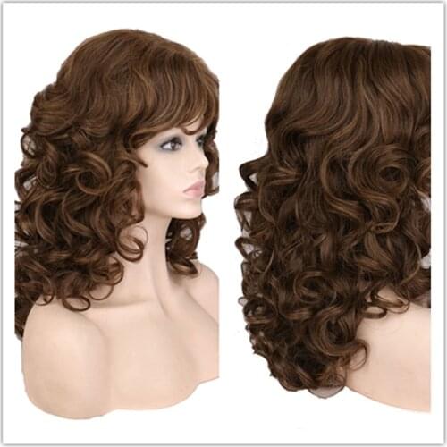 SuQ Classic Curly Wig Hair Synthetic Natural For Women Cosplay Brown WIth Blonde Heat Resistant Daily Wigs