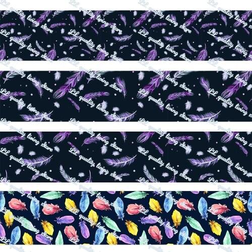 16-75mm Creative Feather Printed Grosgrain Ribbon/16mm Printed Elastic Foe Ribbons DIY Hair Bows Sewing Webbing 50 Yards