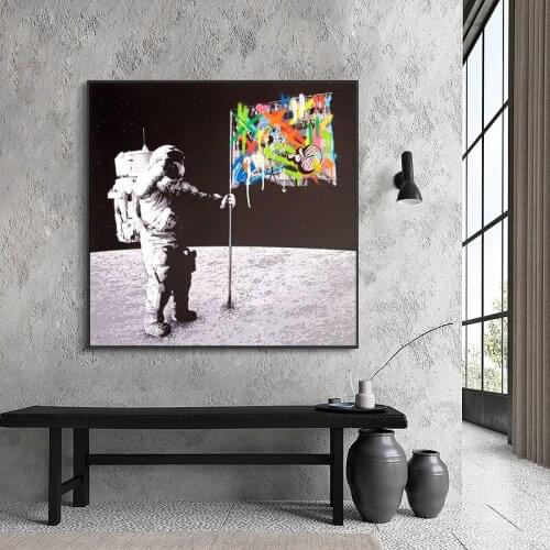 Moon landing Graffiti Art Painting on Canvas Posters and Prints Street Wall Art Cuadros odern Home Decor Picture for Living Room