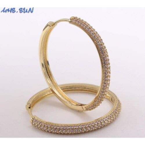 MHS.SUN Mosaic Zircon Paved Earrings Fashion Hoop Earrings For Woman/Girl Luxury Loop Ear Jewelry Gold Plated 1Pair